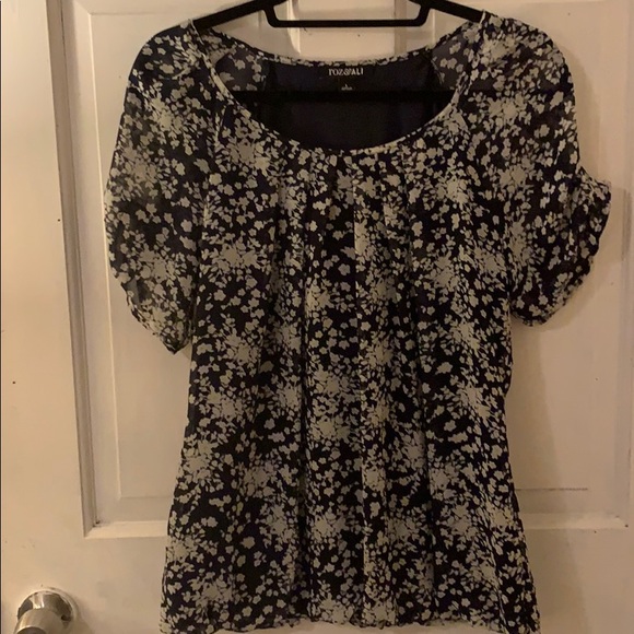 Navy blue blouse with white flowers - Picture 2 of 5